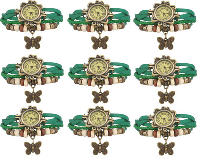 

Kissu Vintage Rakhi Combo of 9 Green Watch - For Women