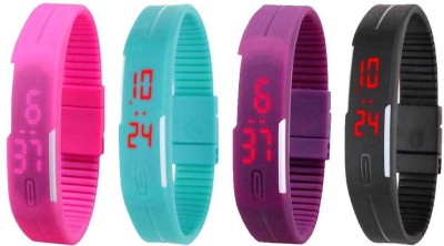 NS18 Silicone Led Magnet Band Combo of 4 Pink, Sky Blue, Purple And Black Digital Watch  - For Boys & Girls   Watches  (NS18)