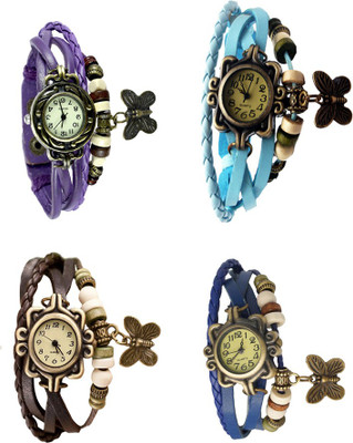 

Kissu Vintage Rakhi Combo of 4 Purple, Brown, Sky Blue And Blue Watch - For Women
