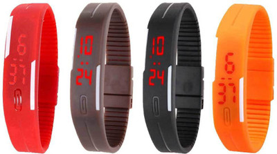 

NS18 Silicone Led Magnet Band Combo of 4 Red, Brown, Black And Orange Watch - For Boys & Girls