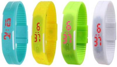 NS18 Silicone Led Magnet Band Combo of 4 Sky Blue, Yellow, Green And White Digital Watch  - For Boys & Girls   Watches  (NS18)