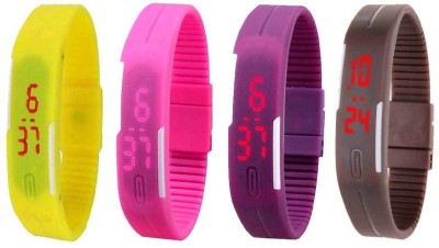 NS18 Silicone Led Magnet Band Combo of 4 Yellow, Pink, Purple And Brown Digital Watch  - For Boys & Girls   Watches  (NS18)