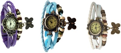 NS18 Vintage Butterfly Rakhi Combo of 3 Purple, Sky Blue And White Analog Watch  - For Women   Watches  (NS18)