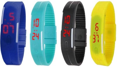 NS18 Silicone Led Magnet Band Combo of 4 Blue, Sky Blue, Black And Yellow Digital Watch  - For Boys & Girls   Watches  (NS18)