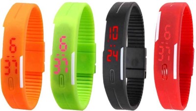 NS18 Silicone Led Magnet Band Watch Combo of 4 Orange, Green, Black And Red Digital Watch  - For Couple   Watches  (NS18)