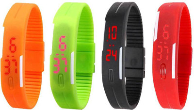 

Kissu Led Magnet Band Combo of 4 Orange, Green, Black And Red Watch - For Men & Women