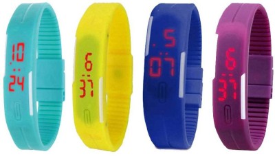 NS18 Silicone Led Magnet Band Watch Combo of 4 Sky Blue, Yellow, Blue And Purple Digital Watch  - For Couple   Watches  (NS18)