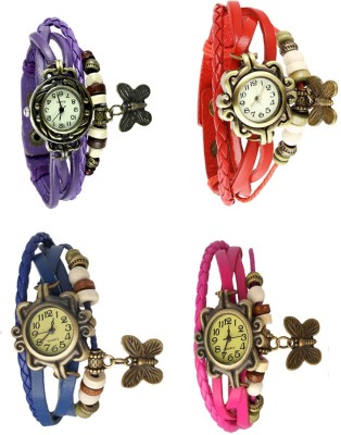 NS18 Vintage Butterfly Rakhi Combo of 4 Purple, Blue, Red And Pink Analog Watch  - For Women   Watches  (NS18)