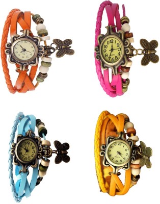 NS18 Vintage Butterfly Rakhi Combo of 4 Orange, Sky Blue, Pink And Yellow Analog Watch  - For Women   Watches  (NS18)