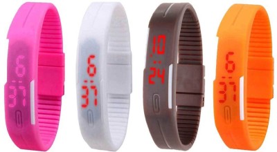 NS18 Silicone Led Magnet Band Combo of 4 Pink, White, Brown And Orange Digital Watch  - For Boys & Girls   Watches  (NS18)
