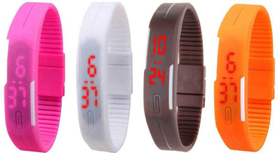 NS18 Silicone Led Magnet Band Combo of 4 Pink, White, Brown And Orange Watch - For Boys & Girls