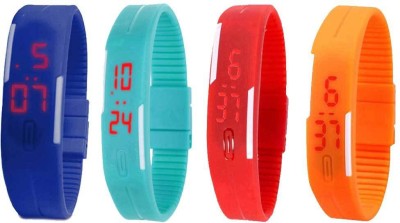 NS18 Silicone Led Magnet Band Combo of 4 Blue, Sky Blue, Red And Orange Digital Watch  - For Boys & Girls   Watches  (NS18)