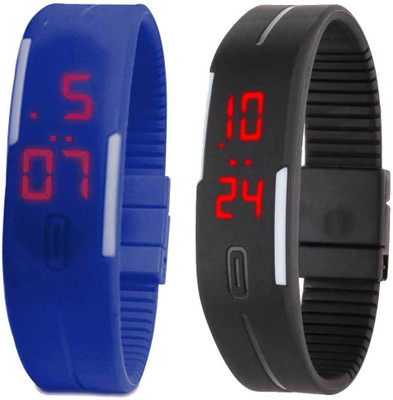

NS18 Silicone Led Magnet Band Set of 2 Blue And Black Watch - For Boys & Girls