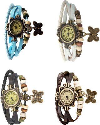

Kissu Vintage Rakhi Combo of 4 Sky Blue, Black, White And Brown Watch - For Women