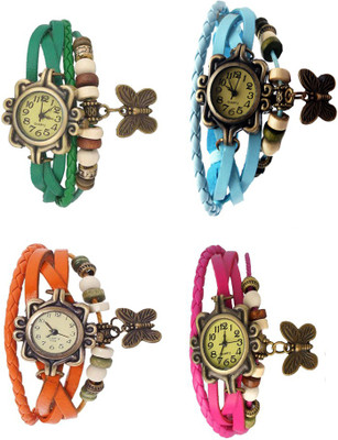 View NS18 Vintage Butterfly Rakhi Combo of 4 Green, Orange, Sky Blue And Pink Watch  - For Women Wrist Watches Price Online(NS18)