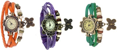NS18 Vintage Butterfly Rakhi Watch Combo of 3 Orange, Purple And Green Analog Watch  - For Women   Watches  (NS18)