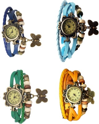 NS18 Vintage Butterfly Rakhi Combo of 4 Blue, Green, Sky Blue And Yellow Analog Watch  - For Women   Watches  (NS18)