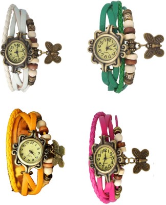 NS18 Vintage Butterfly Rakhi Combo of 4 White, Yellow, Green And Pink Analog Watch  - For Women   Watches  (NS18)