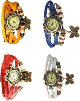 NS18 Vintage Butterfly Rakhi Combo of 4 Yellow, Red, Blue And White Analog Watch  - For Women   Watches  (NS18)