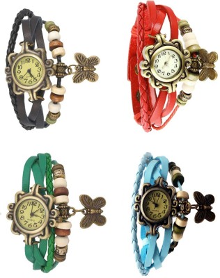 NS18 Vintage Butterfly Rakhi Combo of 4 Black, Green, Red And Sky Blue Analog Watch  - For Women   Watches  (NS18)