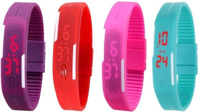 NS18 Silicone Led Magnet Band Watch Combo of 4 Purple, Red, Pink And Sky Blue Digital Watch  - For Couple   Watches  (NS18)