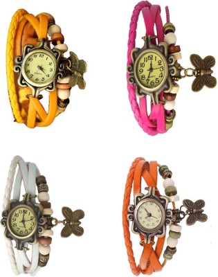 NS18 Vintage Butterfly Rakhi Combo of 4 Yellow, White, Pink And Orange Analog Watch  - For Women   Watches  (NS18)