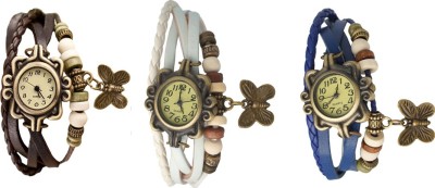NS18 Vintage Butterfly Rakhi Watch Combo of 3 Brown, White And Blue Analog Watch  - For Women   Watches  (NS18)