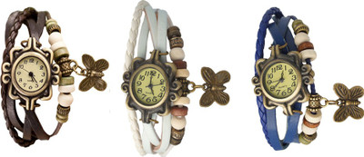 

Kissu Vintage Rakhi Watch Combo of 3 Brown, White And Blue Watch - For Women