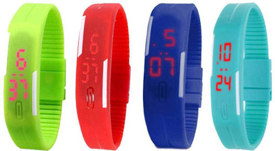 

NS18 Silicone Led Magnet Band Watch Combo of 4 Green, Red, Blue And Sky Blue Watch - For Couple