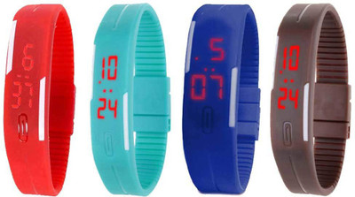 View NS18 Silicone Led Magnet Band Combo of 4 Red, Sky Blue, Blue And Brown Watch  - For Boys & Girls Wrist Watches Price Online(NS18)