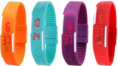 

Kissu Led Magnet Band Combo of 4 Orange, Sky Blue, Purple And Red Watch - For Men & Women