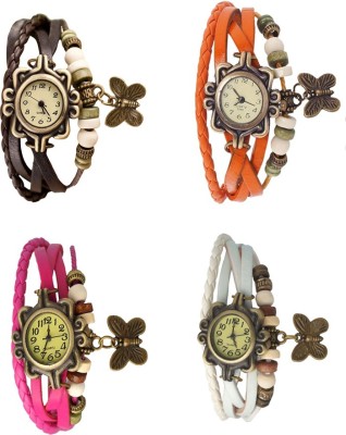 NS18 Vintage Butterfly Rakhi Combo of 4 Brown, Pink, Orange And White Analog Watch  - For Women   Watches  (NS18)