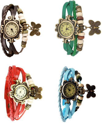 

Kissu Vintage Rakhi Combo of 4 Brown, Red, Green And Sky Blue Watch - For Women