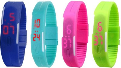 NS18 Silicone Led Magnet Band Combo of 4 Blue, Sky Blue, Pink And Green Digital Watch  - For Boys & Girls   Watches  (NS18)