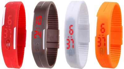 NS18 Silicone Led Magnet Band Combo of 4 Red, Brown, White And Orange Digital Watch  - For Boys & Girls   Watches  (NS18)