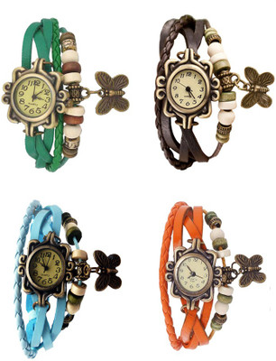 

Kissu Vintage Rakhi Combo of 4 Green, Sky Blue, Brown And Orange Watch - For Women