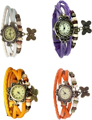 NS18 Vintage Butterfly Rakhi Combo of 4 White, Yellow, Purple And Orange Analog Watch  - For Women   Watches  (NS18)