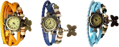 NS18 Vintage Butterfly Rakhi Watch Combo of 3 Yellow, Blue And Sky Blue Analog Watch  - For Women   Watches  (NS18)