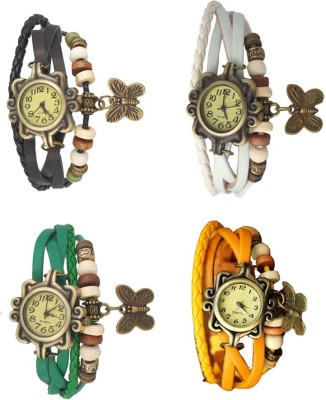 NS18 Vintage Butterfly Rakhi Combo of 4 Black, Green, White And Yellow Analog Watch  - For Women   Watches  (NS18)