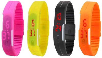 NS18 Silicone Led Magnet Band Combo of 4 Pink, Yellow, Black And Orange Digital Watch  - For Boys & Girls   Watches  (NS18)