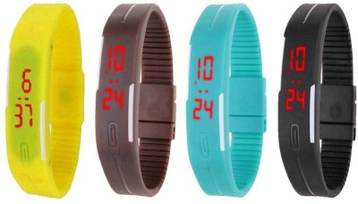 NS18 Silicone Led Magnet Band Combo of 4 Yellow, Brown, Sky Blue And Black Digital Watch  - For Boys & Girls   Watches  (NS18)