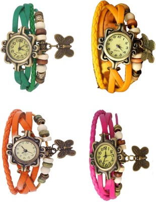 NS18 Vintage Butterfly Rakhi Combo of 4 Green, Orange, Yellow And Pink Analog Watch  - For Women   Watches  (NS18)
