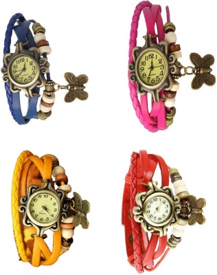 NS18 Vintage Butterfly Rakhi Combo of 4 Blue, Yellow, Pink And Red Analog Watch  - For Women   Watches  (NS18)