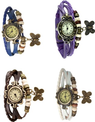 NS18 Vintage Butterfly Rakhi Combo of 4 Blue, Brown, Purple And White Analog Watch  - For Women   Watches  (NS18)