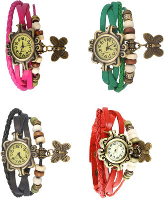 View NS18 Vintage Butterfly Rakhi Combo of 4 Pink, Black, Green And Red Analog Watch  - For Women Wrist Watches Price Online(NS18)