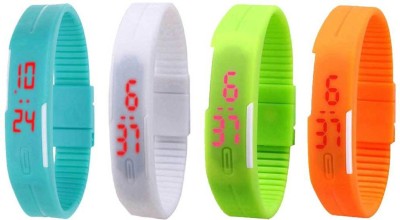 NS18 Silicone Led Magnet Band Combo of 4 Sky Blue, White, Green And Orange Digital Watch  - For Boys & Girls   Watches  (NS18)