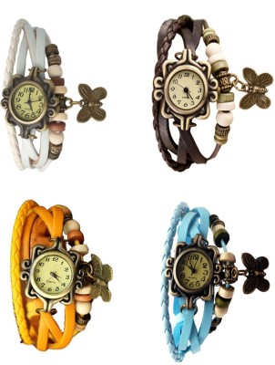 NS18 Vintage Butterfly Rakhi Combo of 4 White, Yellow, Brown And Sky Blue Analog Watch  - For Women   Watches  (NS18)