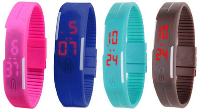

NS18 Silicone Led Magnet Band Combo of 4 Pink, Blue, Sky Blue And Brown Watch - For Boys & Girls