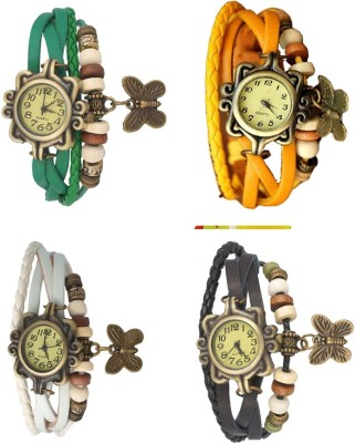 NS18 Vintage Butterfly Rakhi Combo of 4 Green, White, Yellow And Black Analog Watch  - For Women   Watches  (NS18)