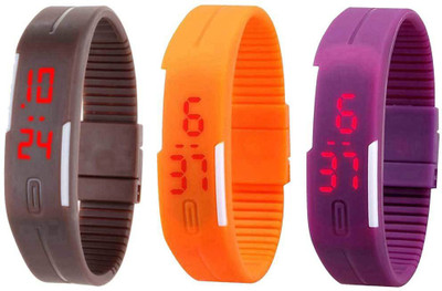 View NS18 Silicone Led Magnet Band Combo of 3 Brown, Orange And Purple Digital Watch  - For Boys & Girls Wrist Watches Price Online(NS18)